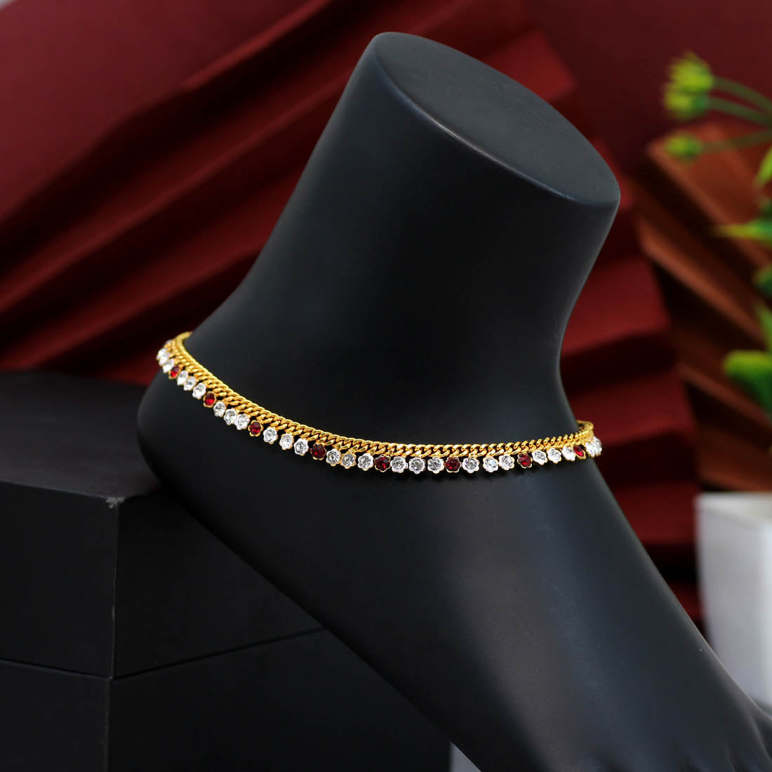 Maroon Color Rhinestone Anklets (ANK922MRN) Jewellery GetGlit