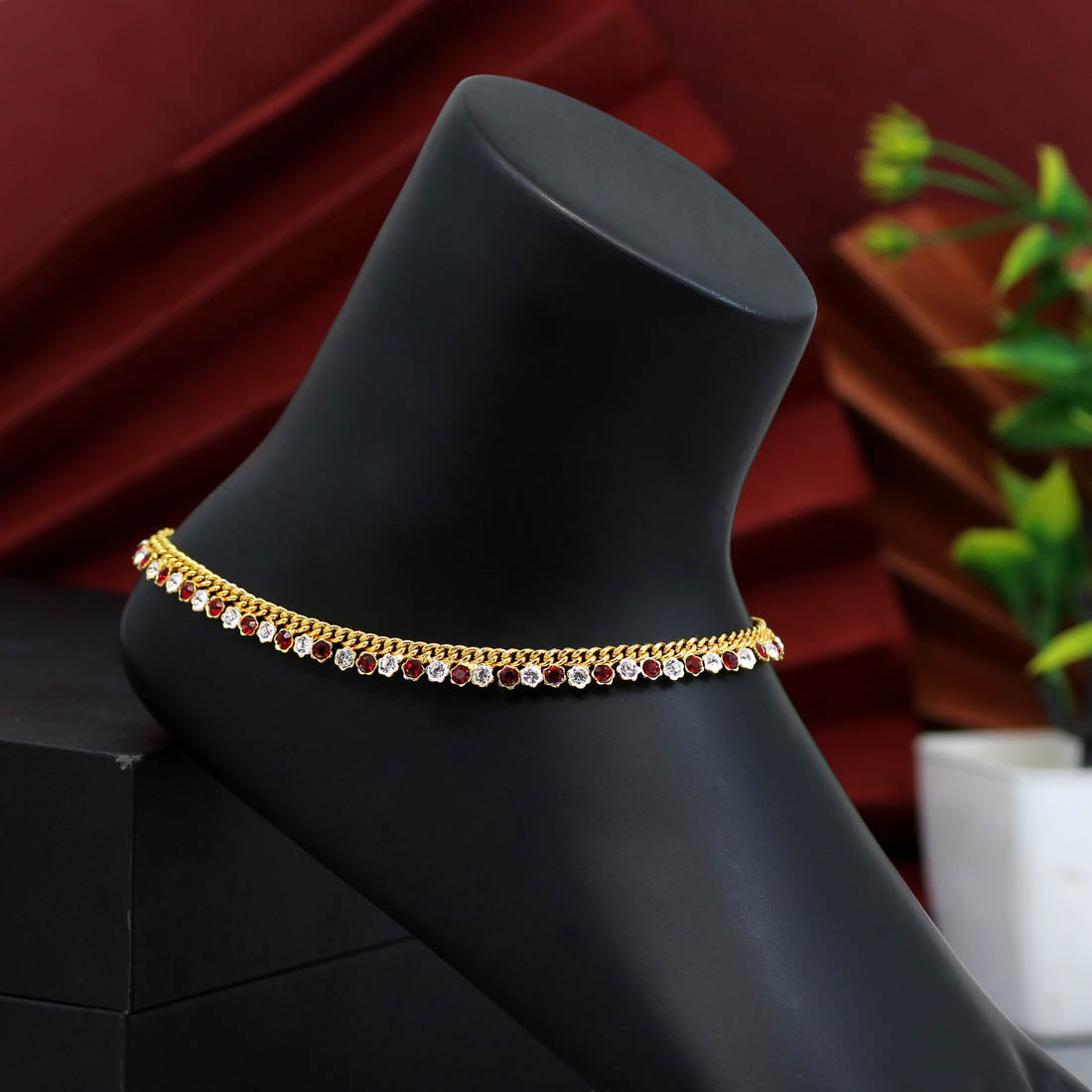 Maroon Color Rhinestone Anklets (ANK924MRN)