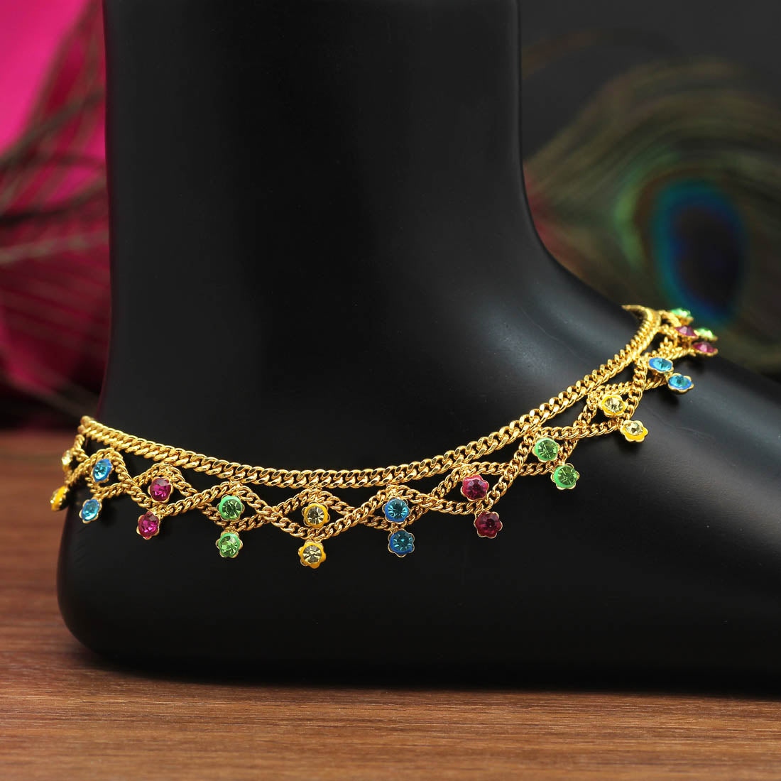 Multi Color Rhinestone Anklets (ANK954MLT)  GetGlit   