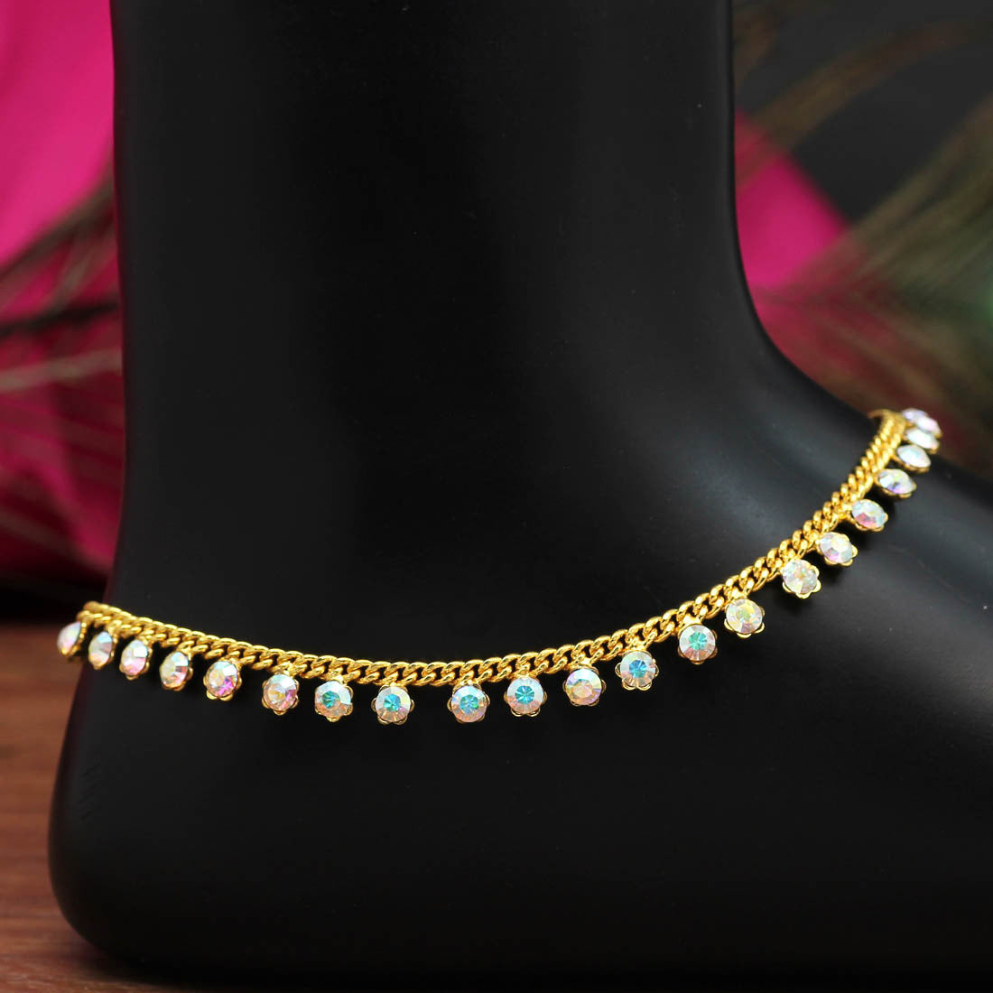 Rainblow Color Rhinestone Anklets (ANK967MLT)  GetGlit   