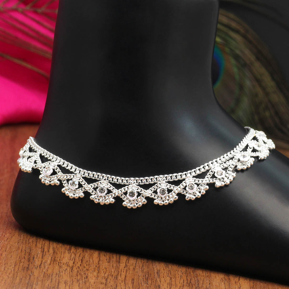 Silver Color Rhinestone Anklets (ANK979SLV)  GetGlit   