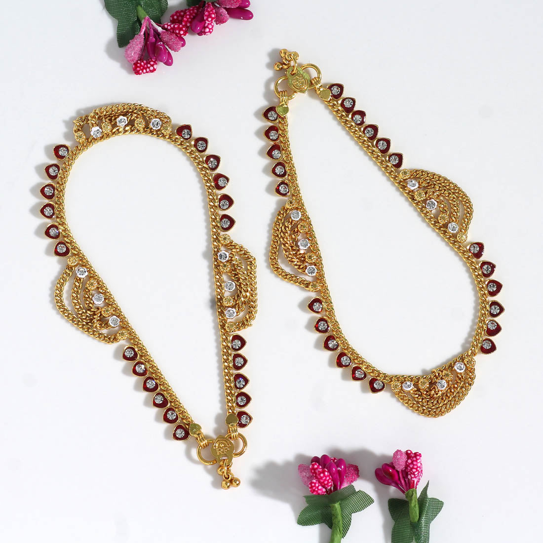 Maroon Color Rhinestone Anklets (ANK983MRN) Jewellery GetGlit   