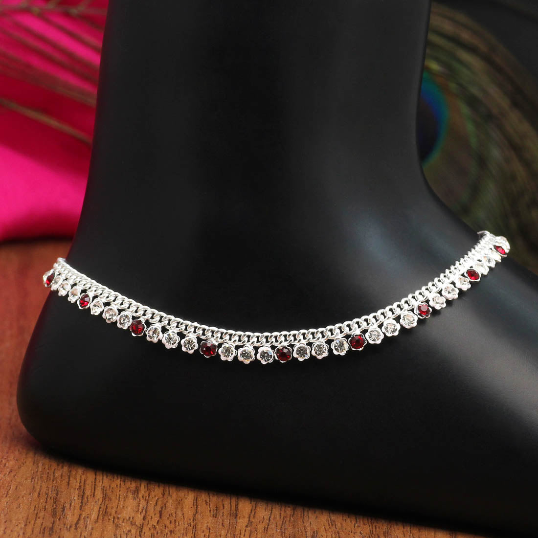 Maroon Color Rhinestone Anklets (ANK984MRN)  GetGlit   