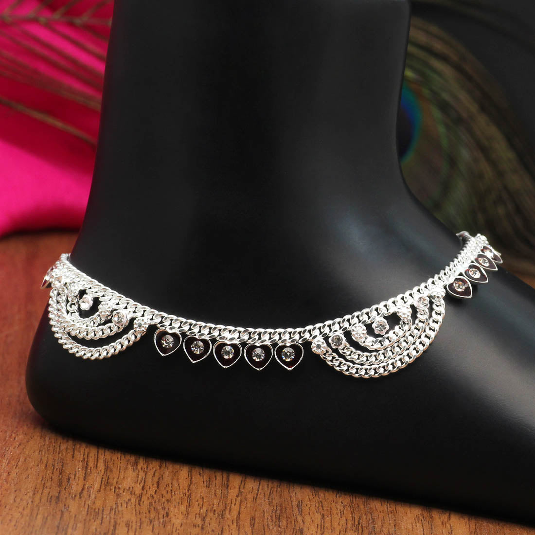 Maroon Color Rhinestone Anklets (ANK987MRN)  GetGlit   