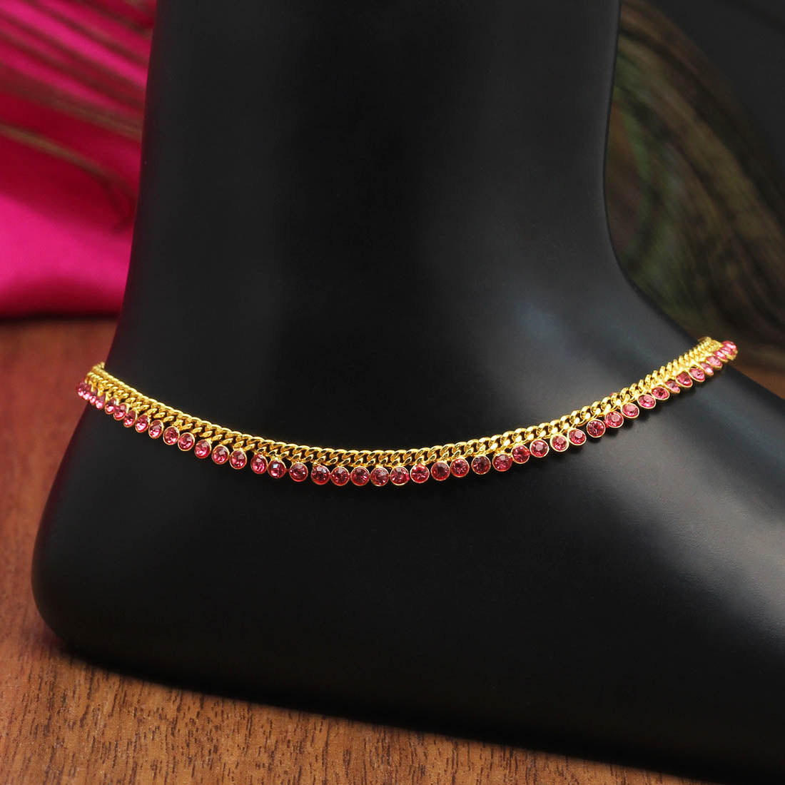 Pink Color Rhinestone Anklets (ANK990PNK)  GetGlit   