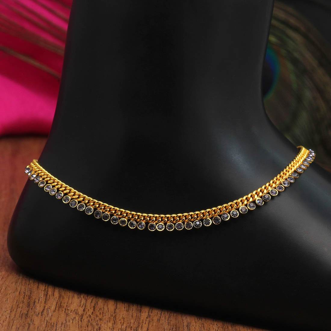 Violet Color Rhinestone Anklets (ANK990VLT) Jewellery GetGlit   