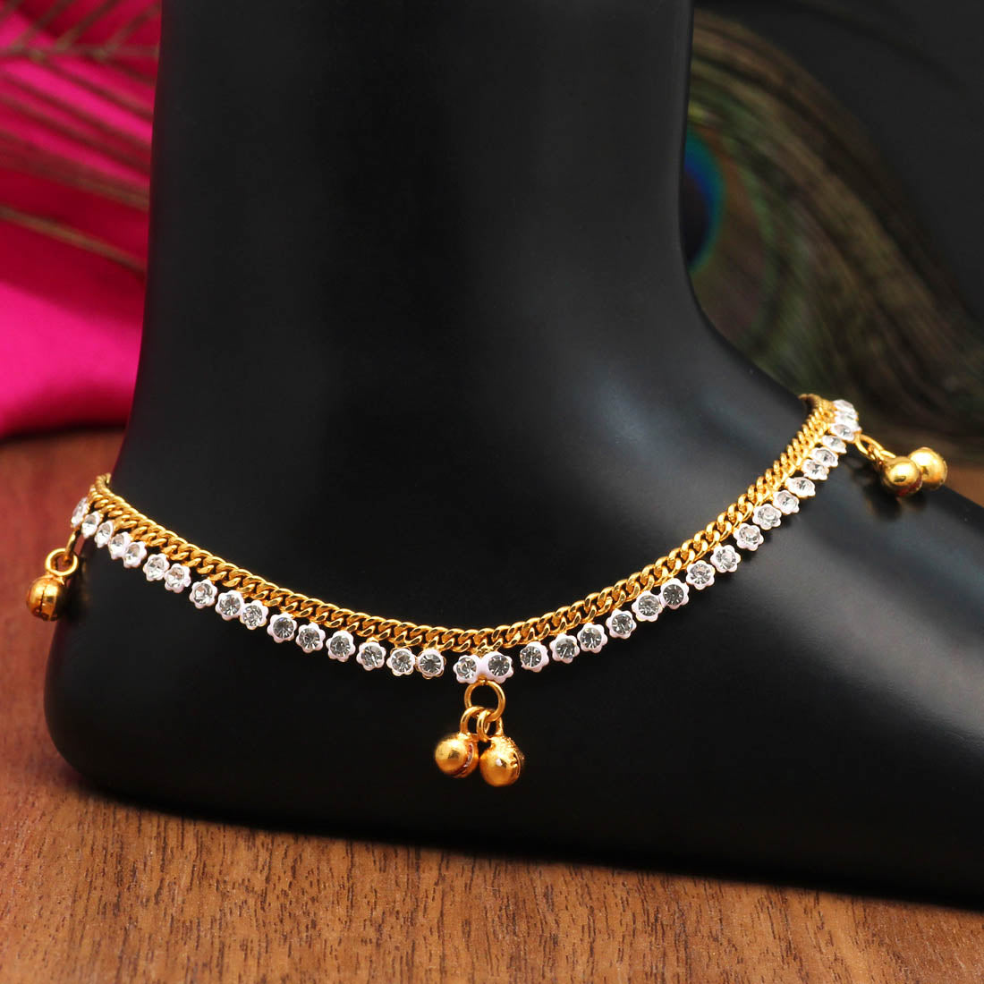 White Color Rhinestone Anklets (ANK991WHT)  GetGlit   