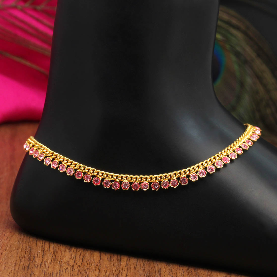 Pink Color Rhinestone Anklets (ANK993PNK)  GetGlit   