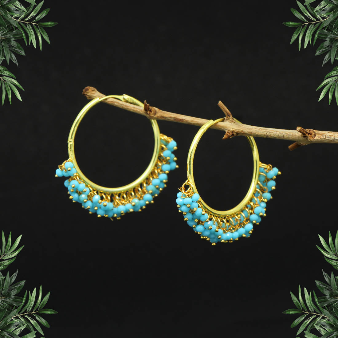 Firozi Color Antique Hoop Earrings (ANTE1459FRZ) Earrings GetGlit   