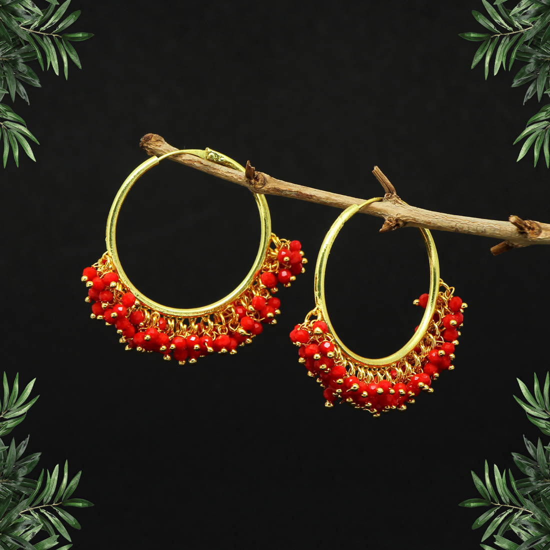 Red Color Antique Hoop Earrings (ANTE1459RED) Earrings GetGlit   