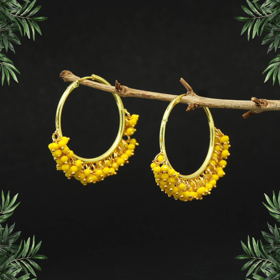 Yellow Color Antique Hoop Earrings (ANTE1459YLW) Earrings GetGlit   