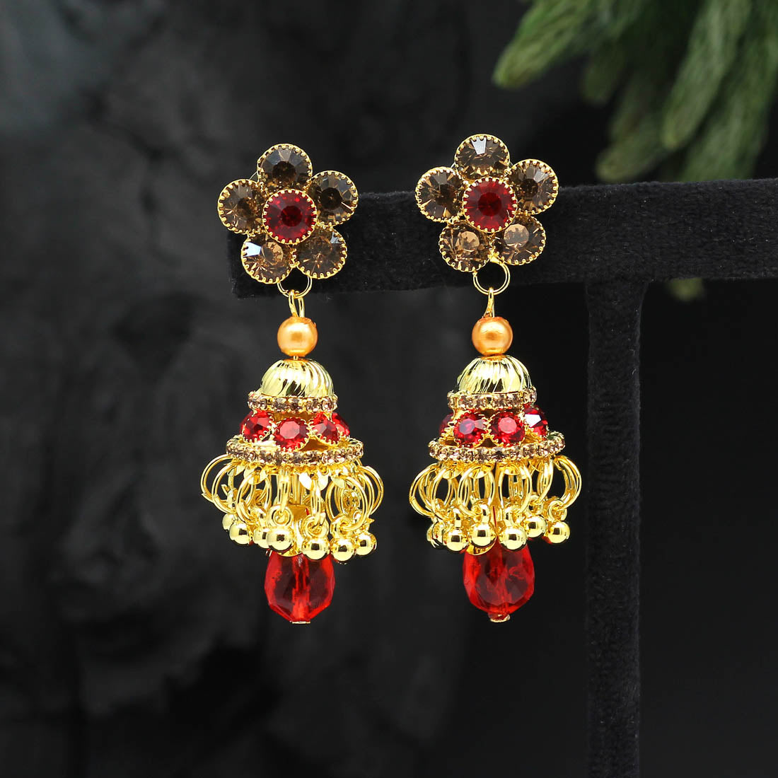 Red Color Antique Stone Earrings (ANTE1555RED) Earrings GetGlit   