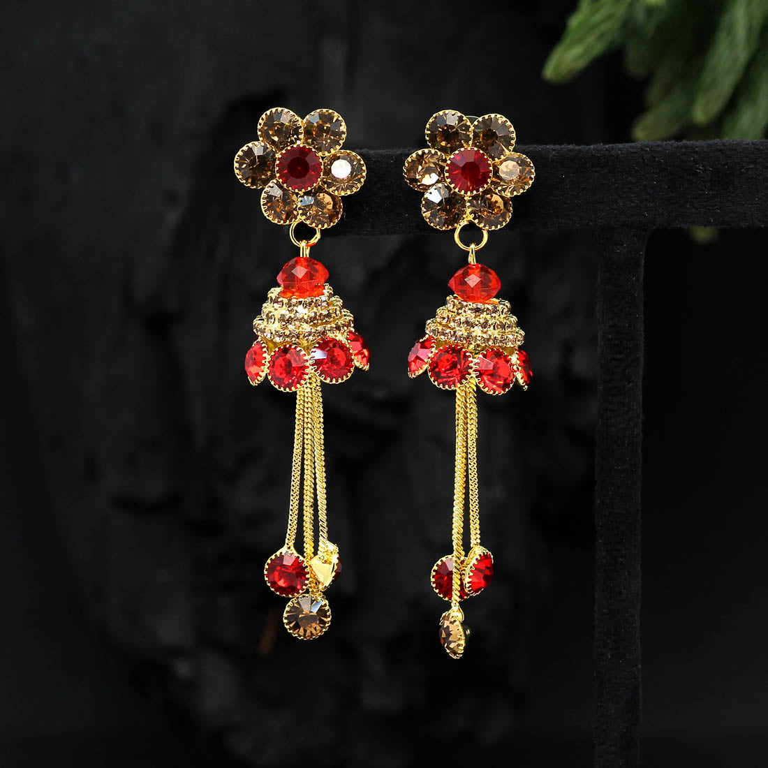 Red Color Antique Stone Earrings (ANTE1556RED) Earrings GetGlit   