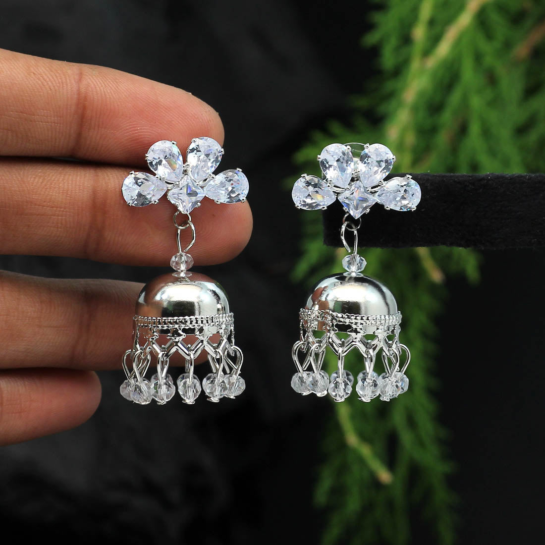 Silver Color Antique Rivoli Stone Earrings (ANTE1563SLV) Earrings GetGlit   