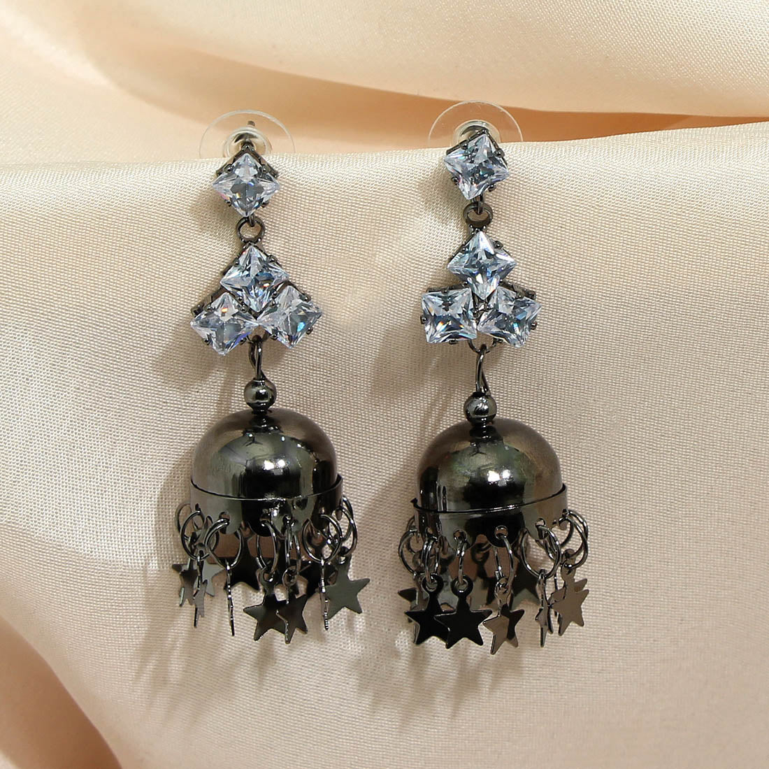 Black Color Antique Rivoli Stone Earrings (ANTE1576BLK) Jewellery GetGlit   