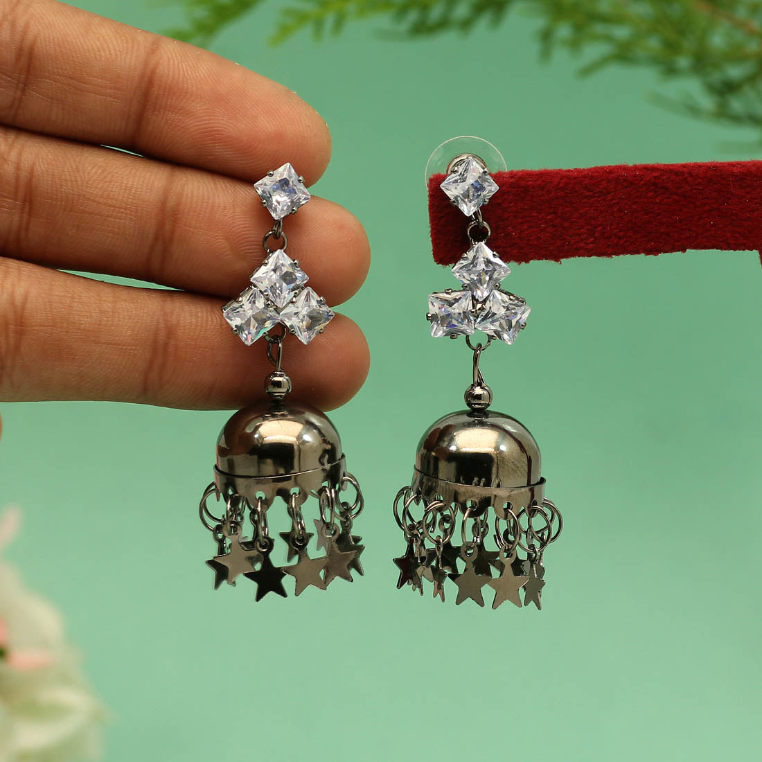 Black Color Antique Rivoli Stone Earrings (ANTE1576BLK) Jewellery GetGlit   