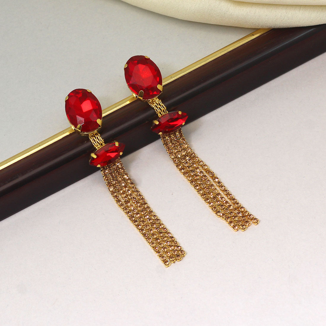 Red Color Antique Rivoli Stone Earrings (ANTE1639RED) Earrings GetGlit   