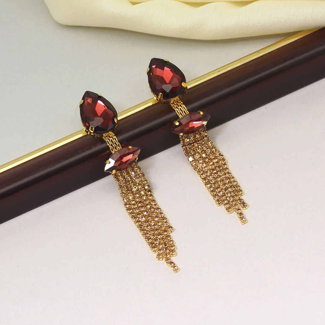 Brown Color Antique Rivoli Stone Earrings (ANTE1642BRW) Earrings GetGlit   