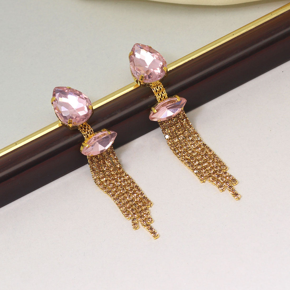 Pink Color Antique Rivoli Stone Earrings (ANTE1642PNK) Earrings GetGlit   