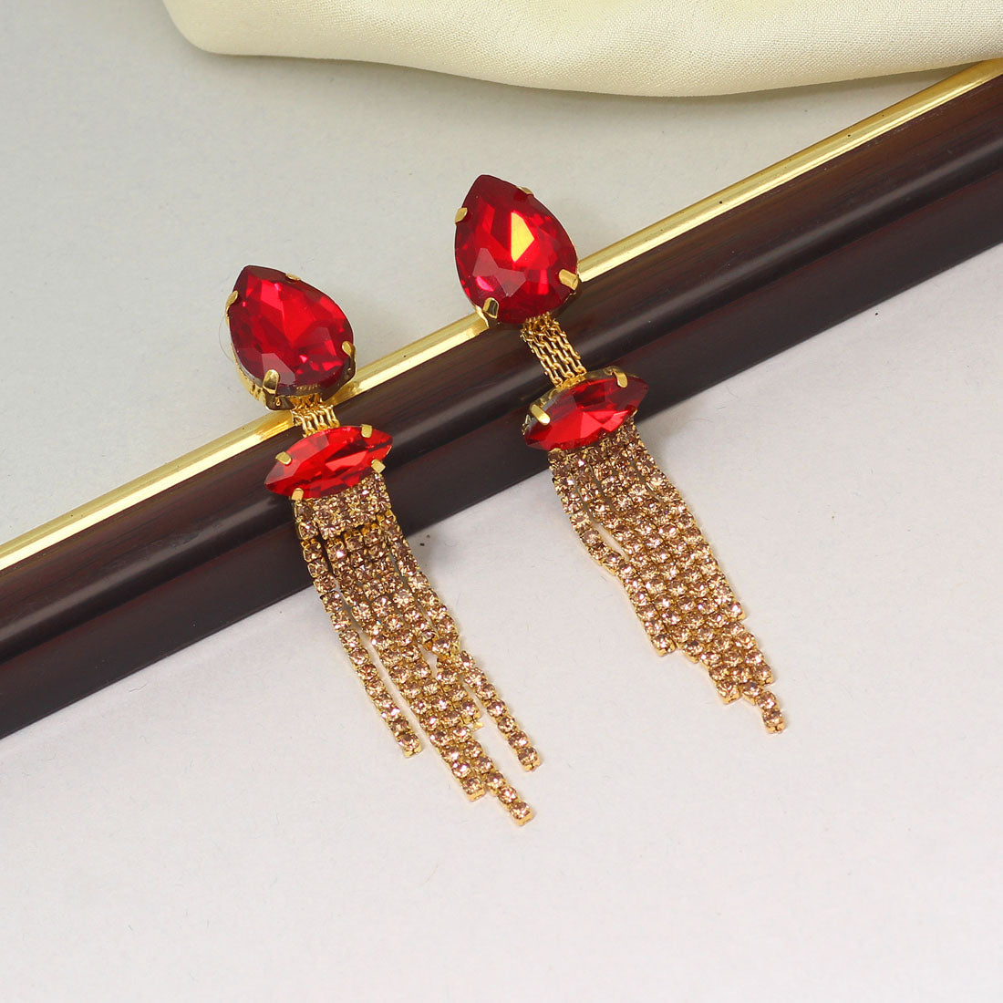 Red Color Antique Rivoli Stone Earrings (ANTE1642RED) Earrings GetGlit   