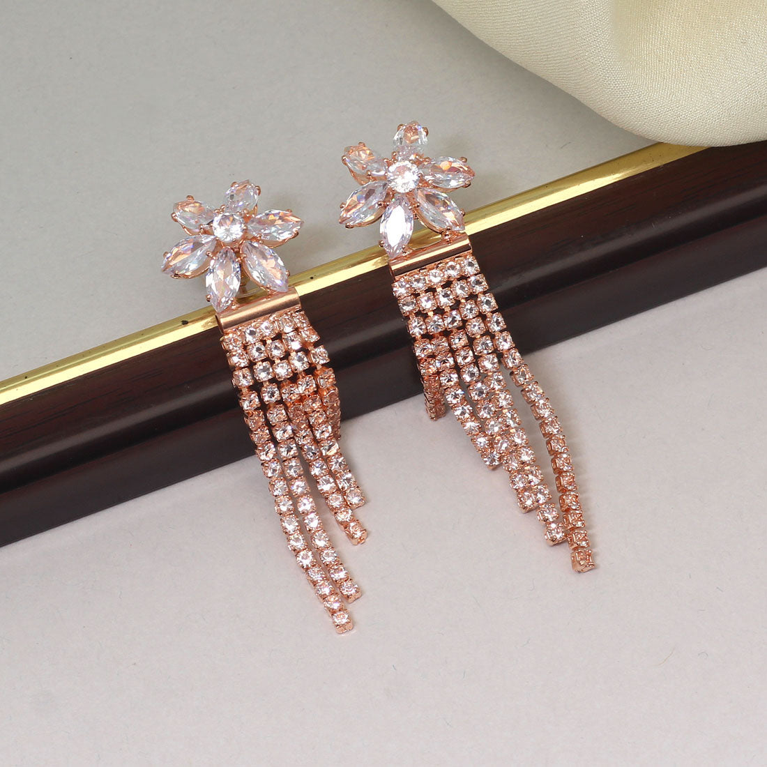 White Color Rose Gold Earrings (ANTE1643WHT) Earrings GetGlit   