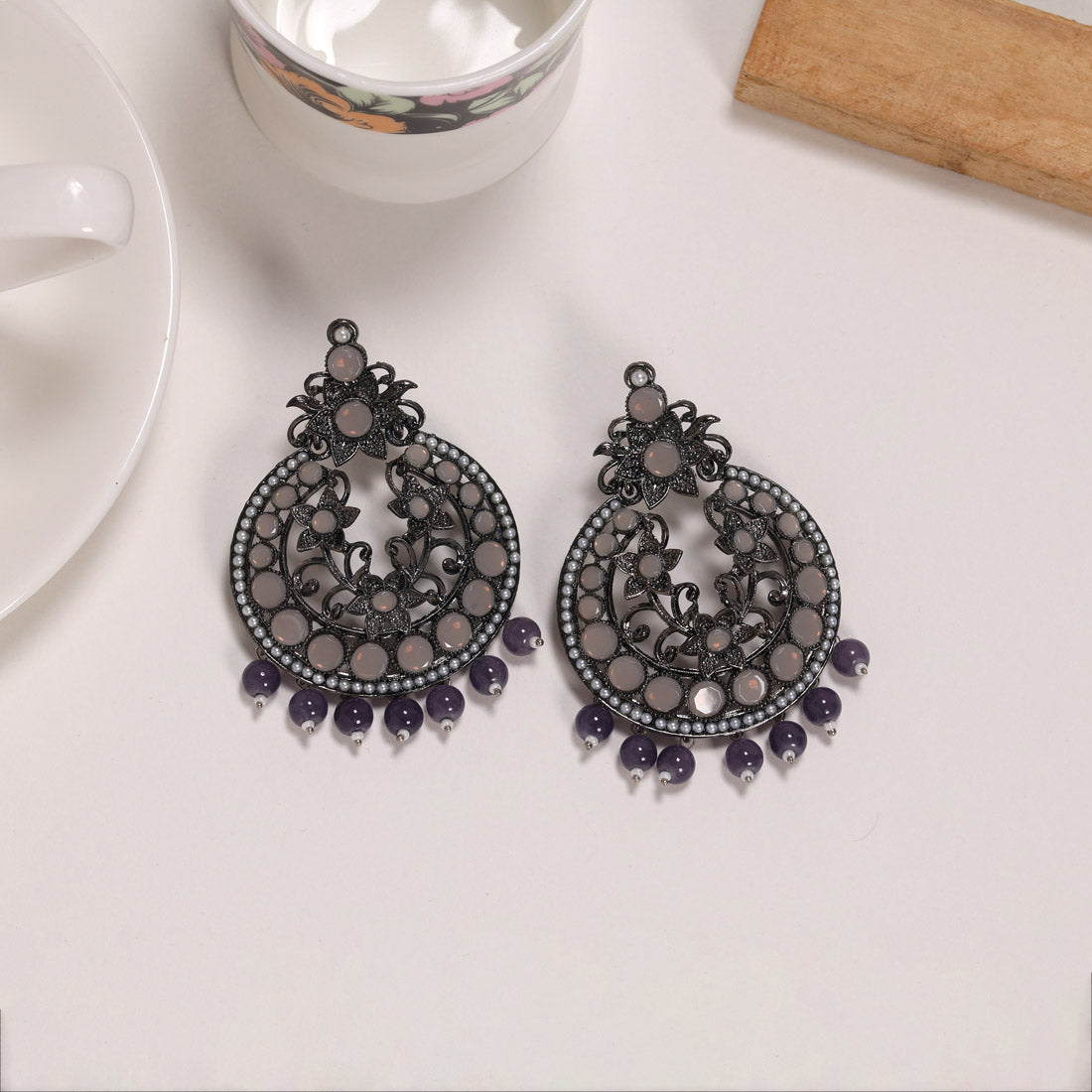 Gray Color Antique Earrings (ANTE1648GRY) Earrings GetGlit   