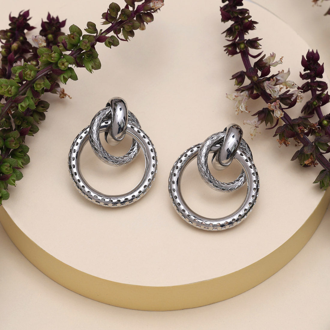 Silver Color Fashion Earrings (ANTE1745SLV) Earrings GetGlit   