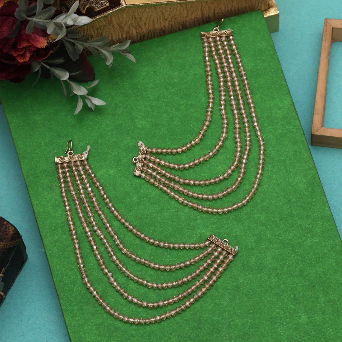 Gold Color Stone Antique Earrings Chain With Royal Touch And Shine Jewellery GetGlit