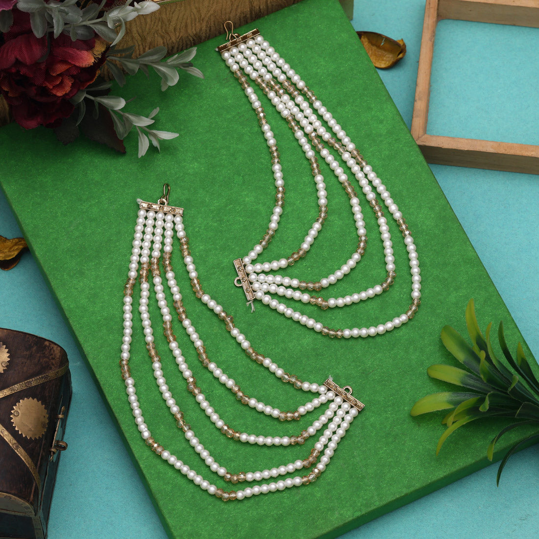 White Color Antique Earrings Chain With Classic Style And Vintage Finish Jewellery GetGlit