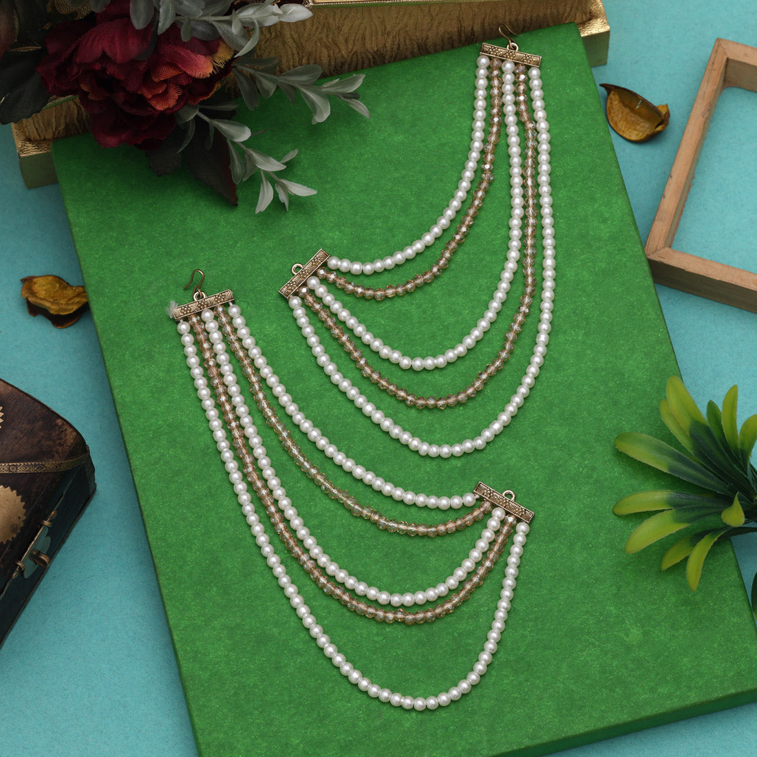 White & Gold Color Antique Earrings Chain For Wedding Or Festive Looks Jewellery GetGlit