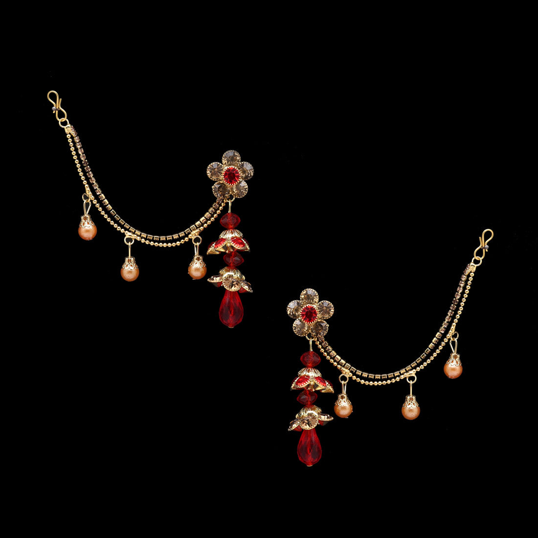 Red Color Bahubali Earrings (BBLE432RED) Jewellery GetGlit