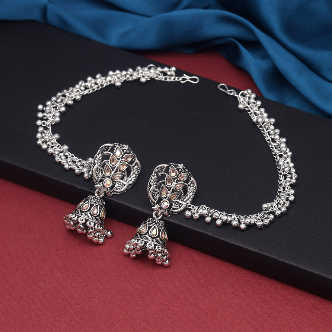 Silver Color Oxidised Bahubali Earrings (BBLE439SLV) Jewellery GetGlit   