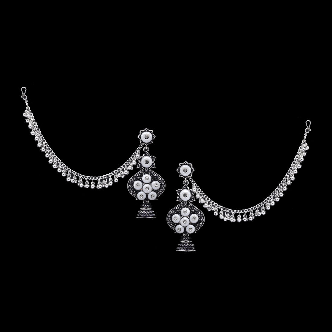 White Color Oxidised Bahubali Earrings (BBLE440WHT) Jewellery GetGlit   