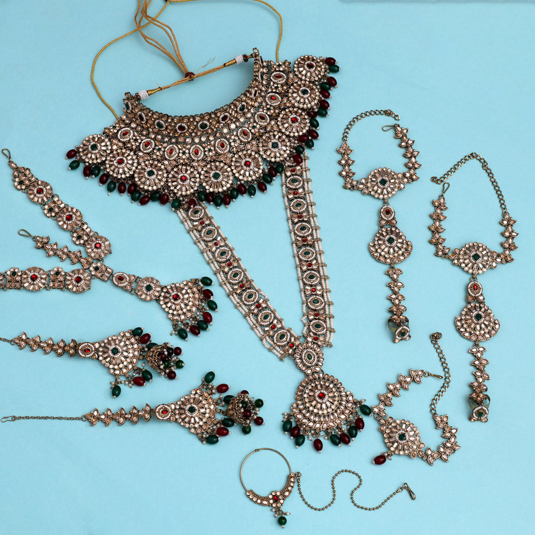 Maroon & Green Color Kundan Dulhan Set (BDL254MG)