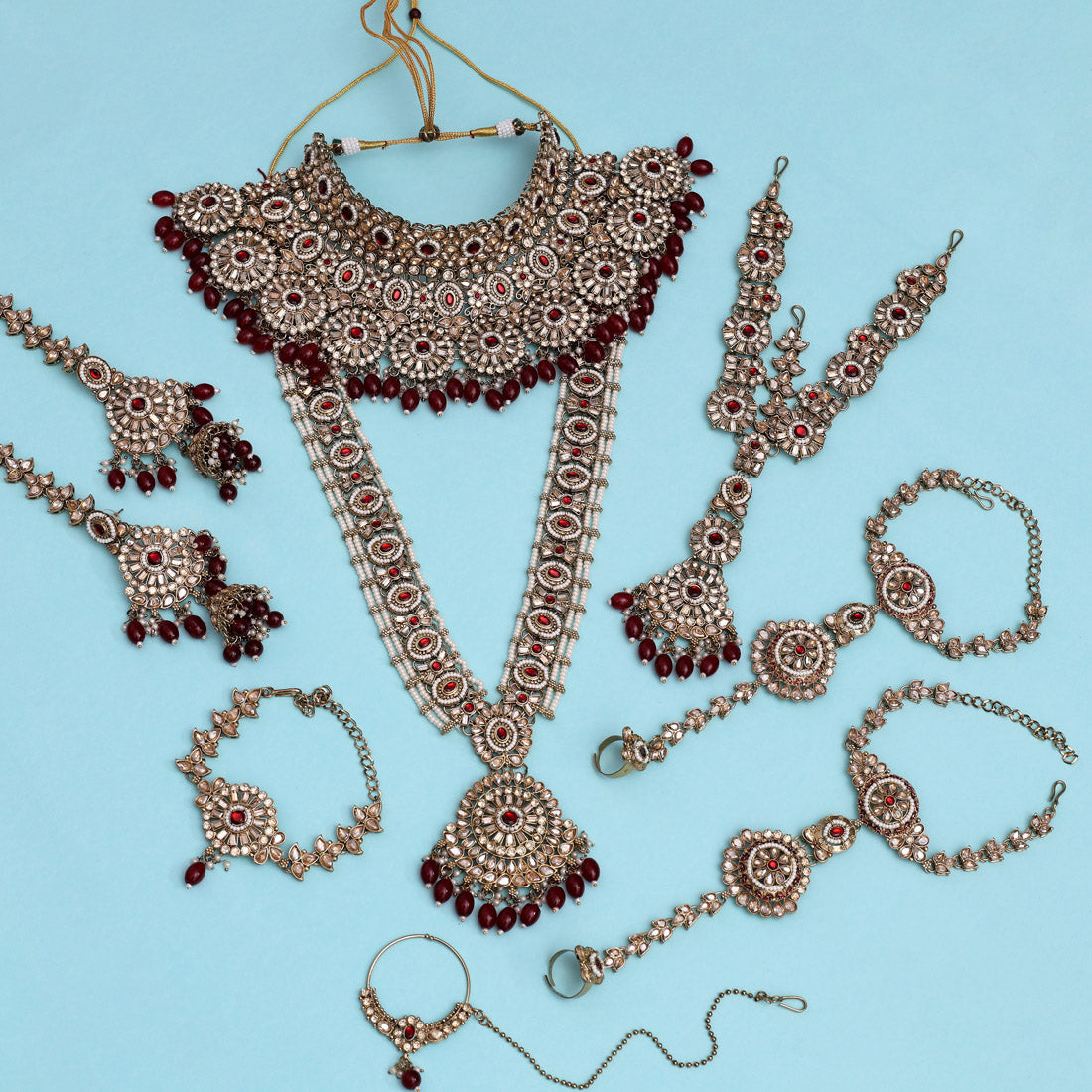 Maroon Color Kundan Dulhan Set (BDL254MRN) Jewellery GetGlit