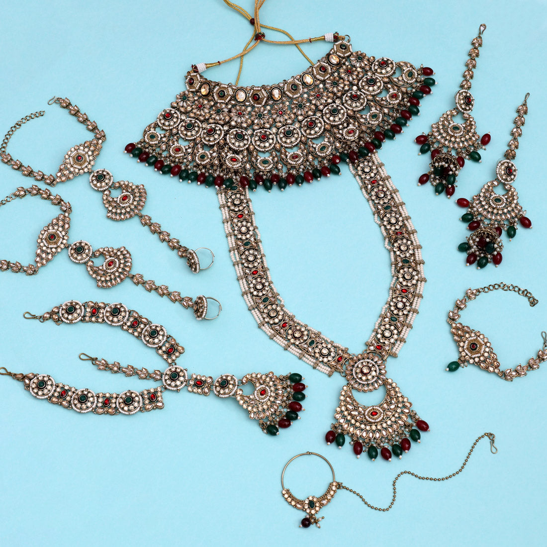 Maroon & Green Color Kundan Dulhan Set (BDL258MG) Jewellery GetGlit