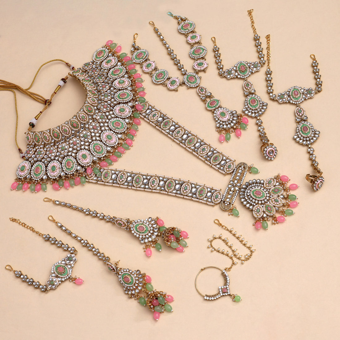 Pink & Pista Green Color Kundan Dulhan Set (BDL262PNKPGRN)