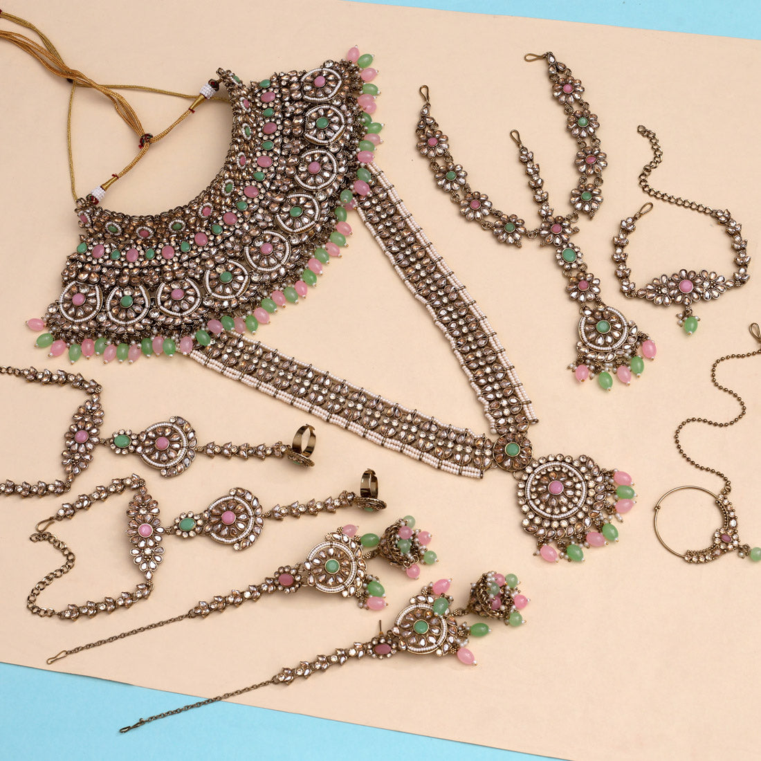 Pink & Pista Green Color Kundan Dulhan Set (BDL264PNKPGRN) Jewellery GetGlit