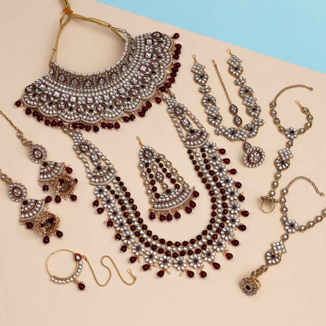 Maroon Color Meena Work Kundan Dulhan Set (BDL266MRN) Jewellery GetGlit