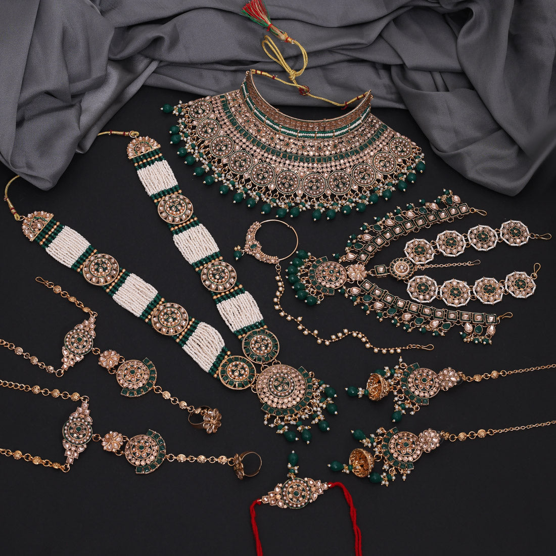 Green Color Kundan Dulhan Set (BDL268GRN) Jewellery GetGlit
