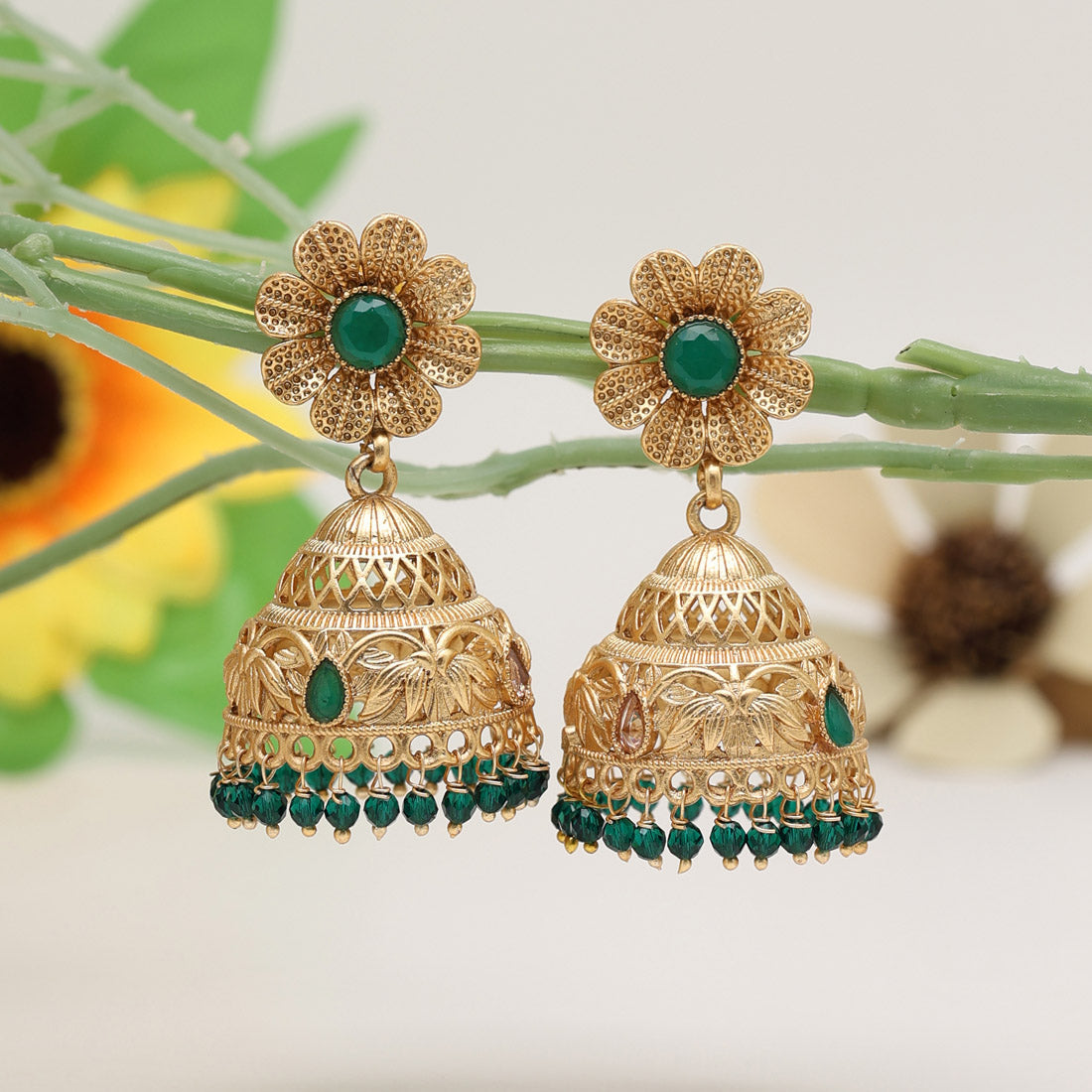 Green Color Premium Copper Earrings (CPE113GRN) Earrings GetGlit   