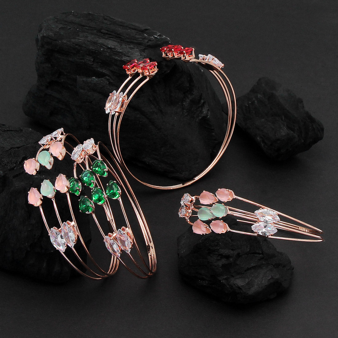 Rose Gold Assorted Color And Design Moon Stone Kids Bracelets Combo Of 4 Pieces (CRTB126CMB) Jewellery GetGlit   