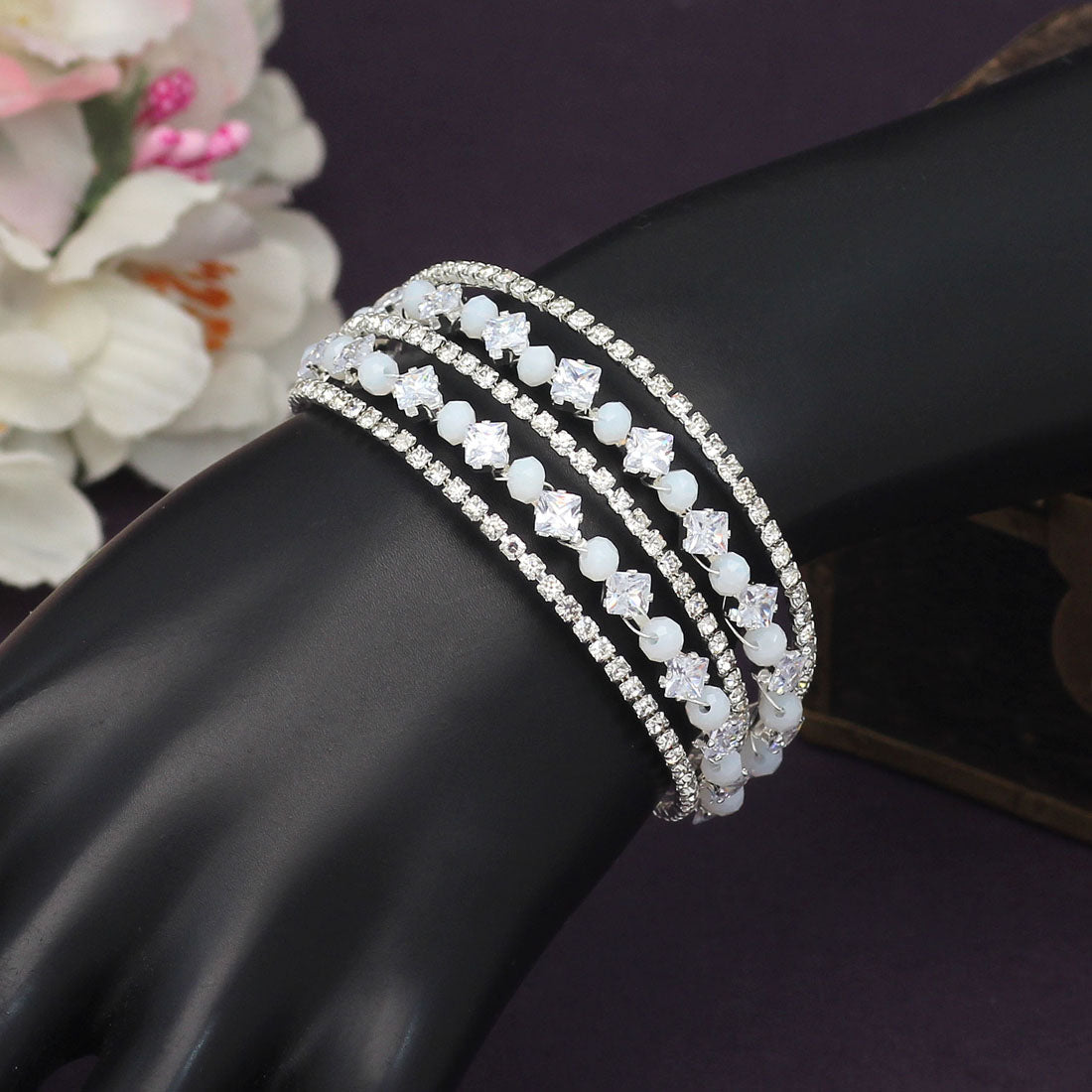 White Color Rhinestone Kids Bracelet (CRTB213WHT) Bracelets GetGlit   