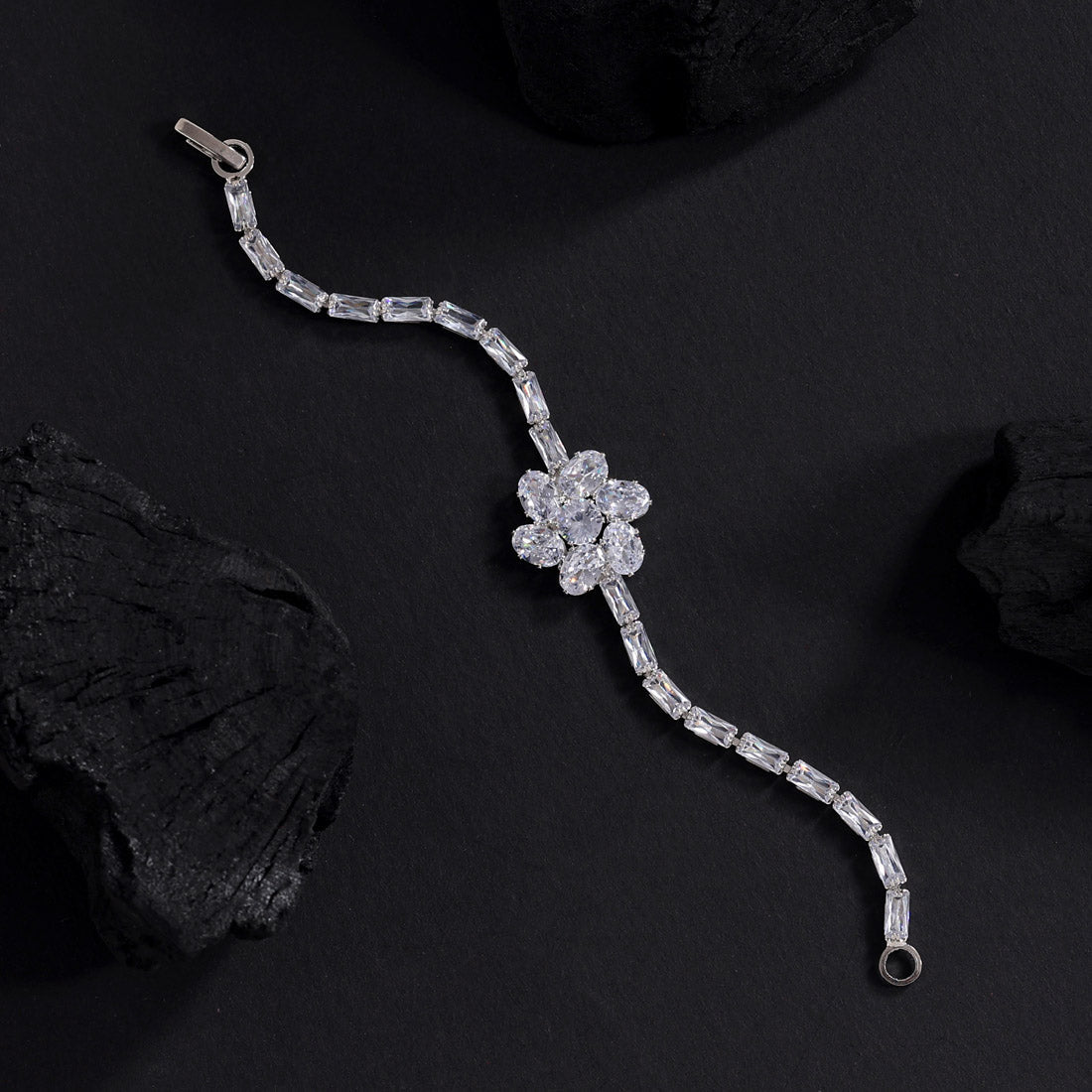 White Color Rhinestone Bracelet (CRTB225WHT) Jewellery GetGlit   