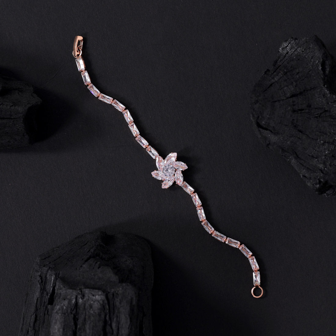 White Color Rose Gold Rhinestone Bracelet (CRTB232WHT) Jewellery GetGlit   