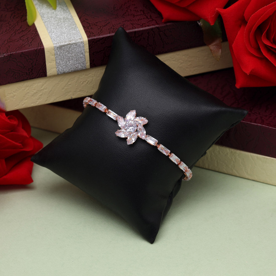 White Color Rose Gold Rhinestone Bracelet (CRTB232WHT) Jewellery GetGlit   