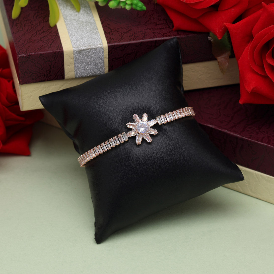 White Color Rose Gold Rhinestone Bracelet (CRTB233WHT) Jewellery GetGlit   