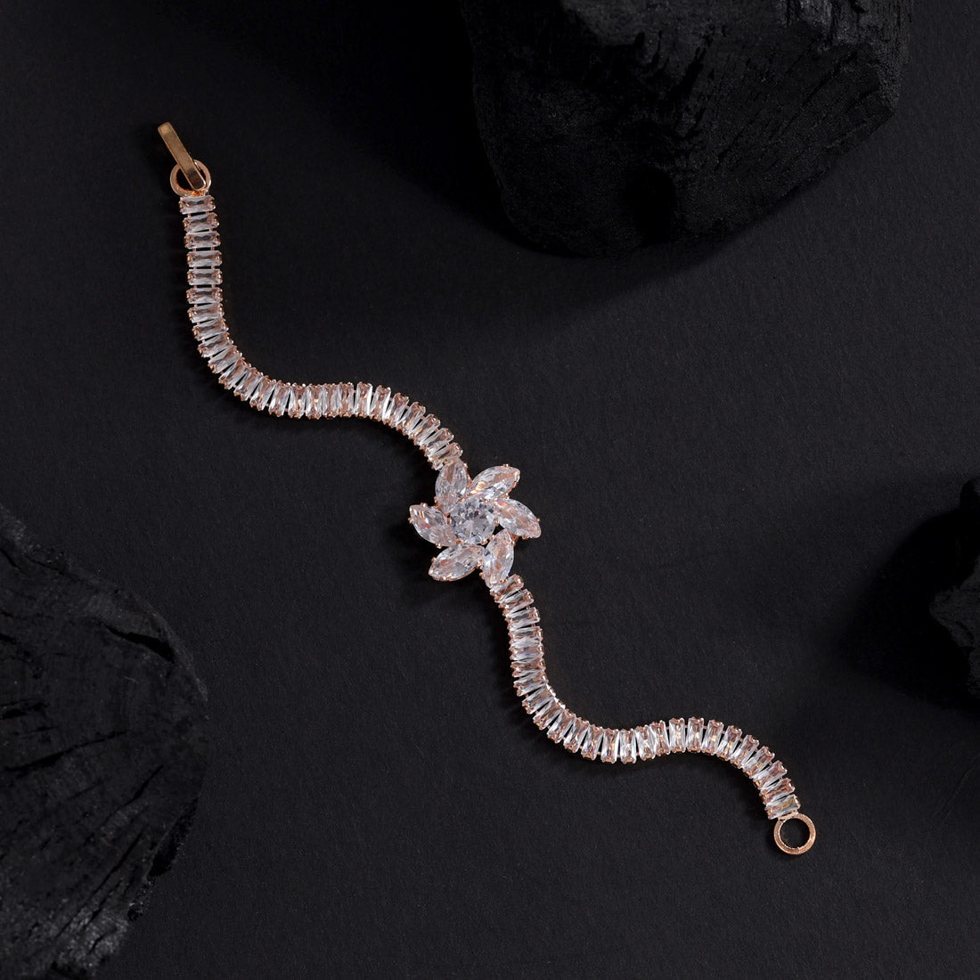 White Color Rose Gold Rhinestone Bracelet (CRTB234WHT) Jewellery GetGlit   