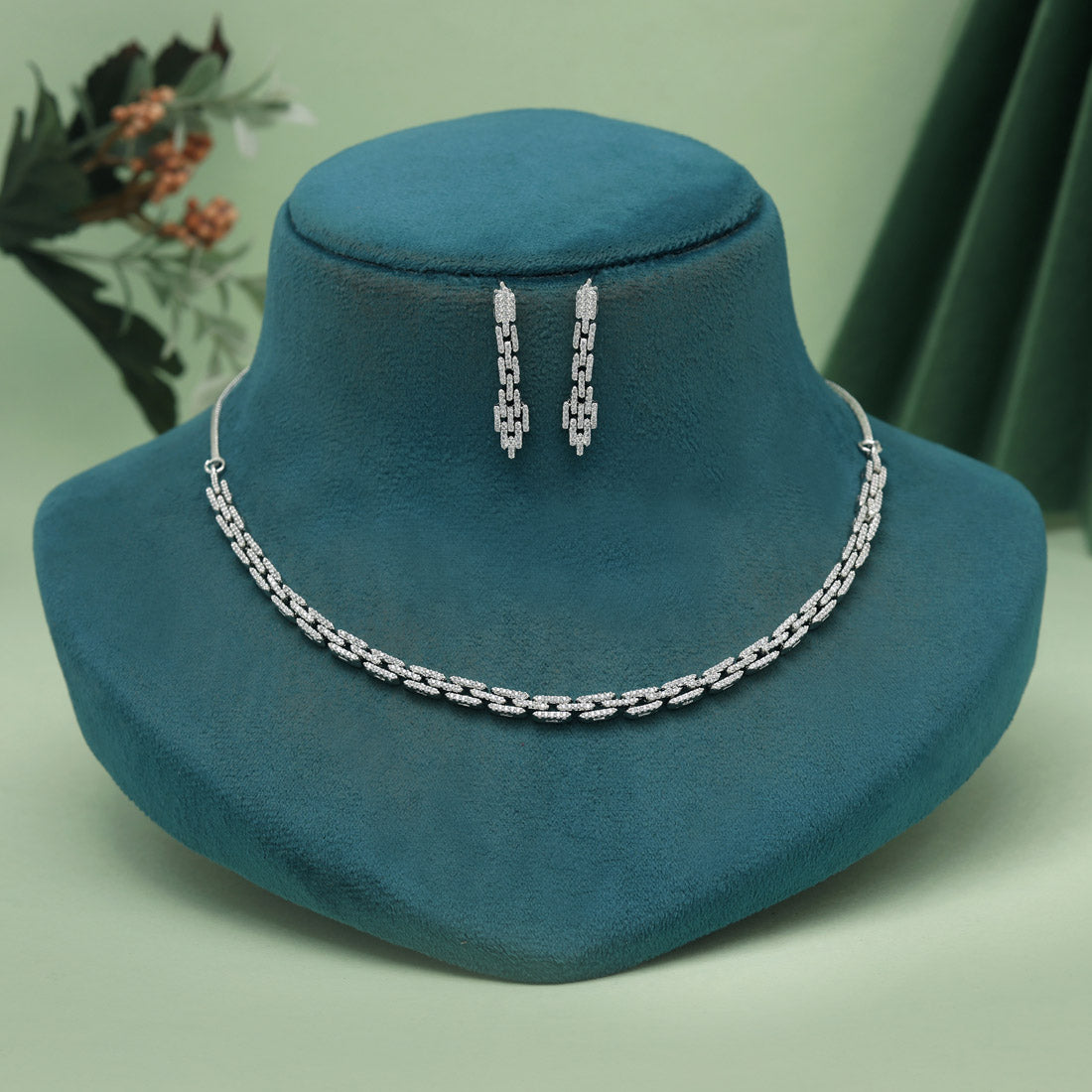 Silver Color American Diamond Necklaces Set (CZN1036SLV) Jewellery GetGlit