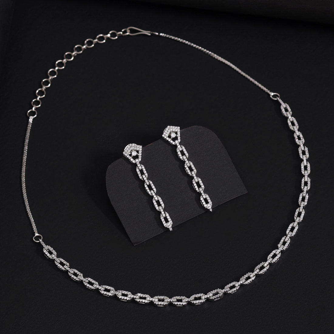Silver Color American Diamond Necklaces Set (CZN1037SLV) Jewellery GetGlit